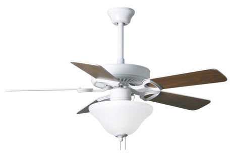 Matthews Fan AM-USA-WH-42-LK America 3-speed ceiling fan in gloss white finish with 42" white blades and light kit (2 x GU24 Socket). Assembled in USA.