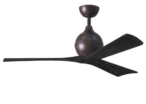 Matthews Fan IR3-TB-BK-52 Irene-3 three-blade paddle fan in Textured Bronze finish with 52" solid matte black wood blades.
