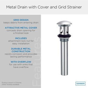 Gerber D495008BB Brushed Bronze 1 1/4" Drain With Overflow With Cover & Grid Strainer