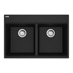 FRANKE MAG6201515-MBK-S Maris Topmount 33-in x 22-in Granite Double Bowl Kitchen Sink in Matte Black In Matte Black