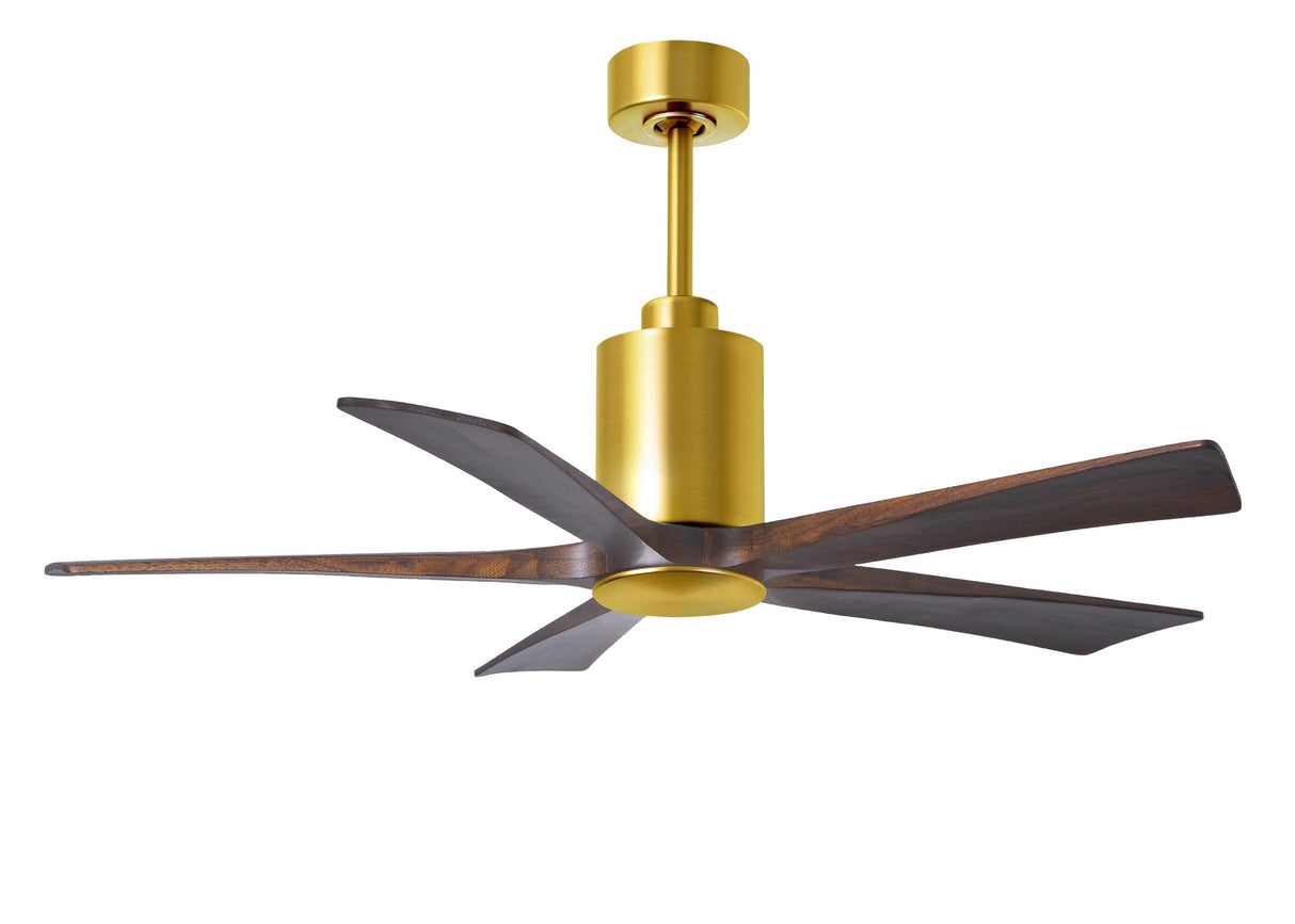 Matthews Fan PA5-BRBR-WA-52 Patricia-5 five-blade ceiling fan in Brushed Brass finish with 52” solid walnut tone blades and dimmable LED light kit 