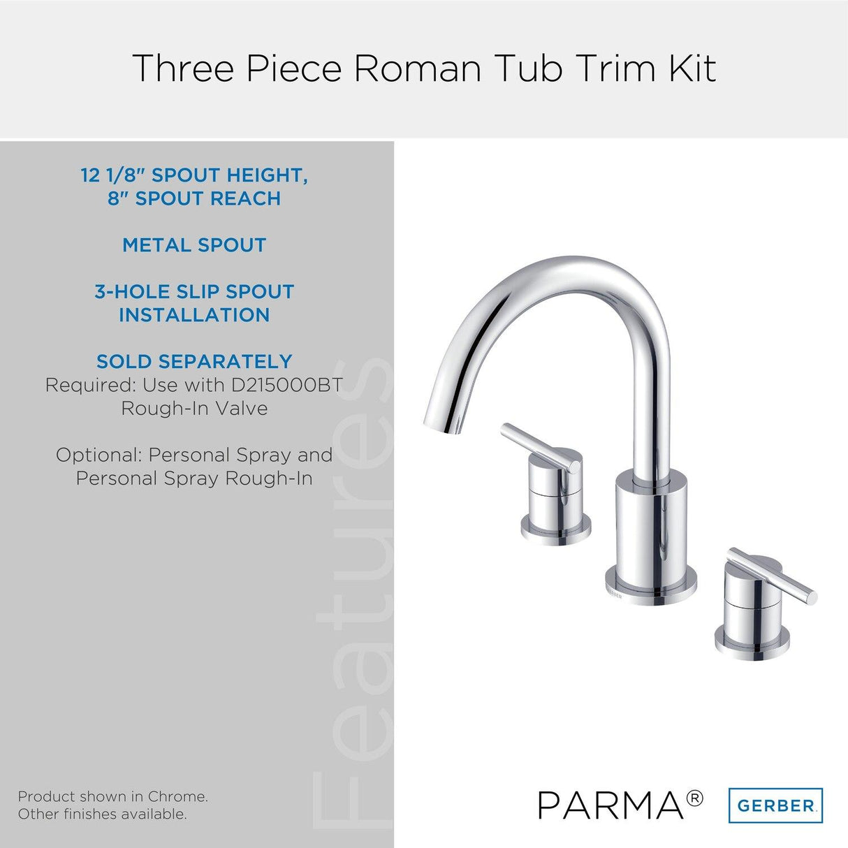 Gerber D305758BST Parma Three Piece Roman Tub Trim Kit - Satin Black