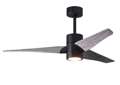 Matthews Fan SJ-BK-BW-52 Super Janet three-blade ceiling fan in Matte Black finish with 52” solid barn wood tone blades and dimmable LED light kit 