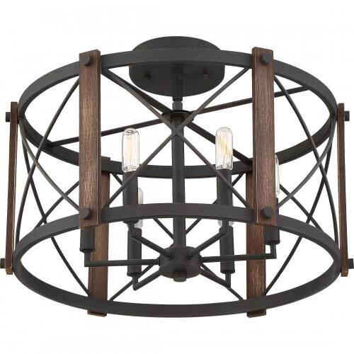 Quoizel BRO1720MK Baron Semi Flush Ceiling Lighting, 6-Light, 360 Watts, Marcado Black (14"H x 20"Dia)