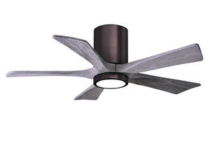 Matthews Fan IR5HLK-BB-BW-42 IR5HLK five-blade flush mount paddle fan in Brushed Bronze finish with 42” solid barn wood tone blades and integrated LED light kit.