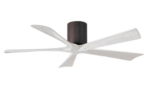 Matthews Fan IR5H-TB-MWH-52 Irene-5H five-blade flush mount paddle fan in Textured Bronze finish with 52” solid matte white wood blades. 