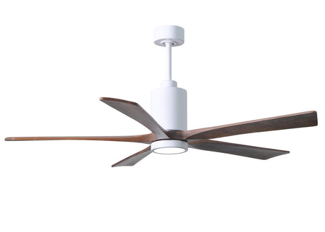 Matthews Fan PA5-WH-WA-60 Patricia-5 five-blade ceiling fan in Gloss White finish with 60” solid walnut tone blades and dimmable LED light kit 