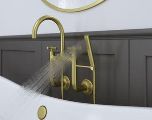 Pfister Brushed Gold Wall Mount 2-handle Tub Filler With Hand Shower LG6-3TBBG