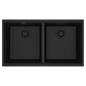 FRANKE MAG1201515-ONY Maris Undermount 33-in x 18.94-in Granite Double Bowl Kitchen Sink in Onyx In Onyx