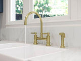 Port Haven 2-Handle Kitchen Faucet with Side Spray in Brushed Gold