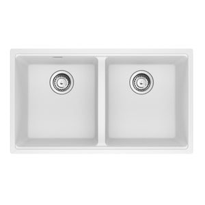 FRANKE MAG1201414-PWT-S Maris Undermount 31-in x 17.81-in Granite Double Bowl Kitchen Sink in Polar White In Polar White