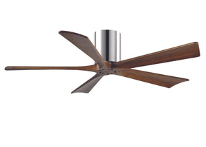 Matthews Fan IR5H-CR-WA-52 Irene-5H five-blade flush mount paddle fan in Polished Chrome finish with 52” solid walnut tone blades.