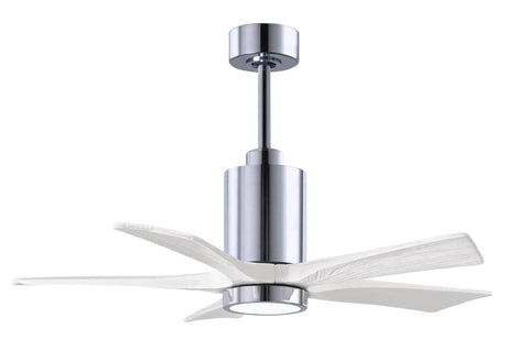 Matthews Fan PA5-CR-MWH-42 Patricia-5 five-blade ceiling fan in Polished Chrome finish with 42” solid matte white wood blades and dimmable LED light kit 