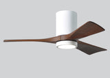 Matthews Fan IR3HLK-WH-WA-42 Irene-3HLK three-blade flush mount paddle fan in Gloss White finish with 42” solid walnut tone blades and integrated LED light kit.
