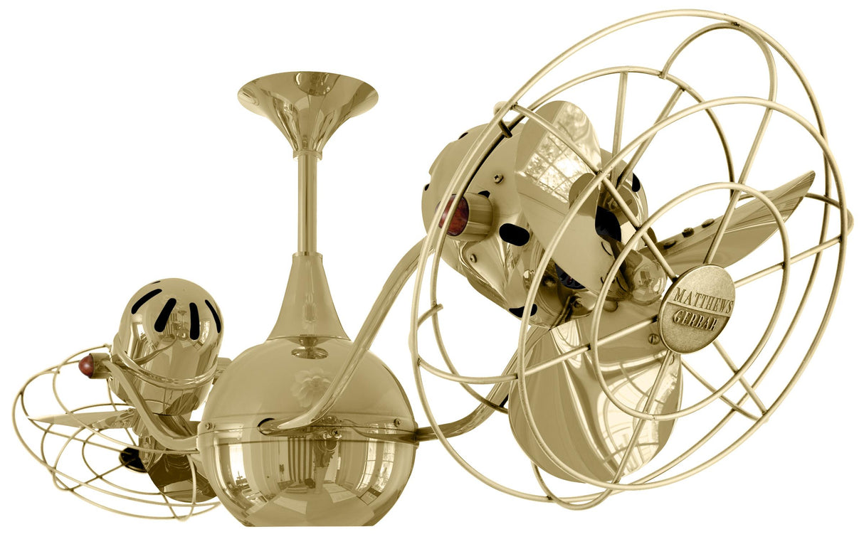 Matthews Fan VB-PB-MTL Vent-Bettina 360° dual headed rotational ceiling fan in polished brass finish with metal blades.