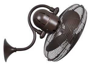 Matthews Fan LL-TB Laura 90° oscillating 3-speed wall fan in textured bronzed finish.