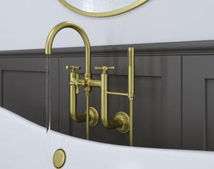 Pfister Brushed Gold Wall Mount 2-handle Tub Filler With Hand Shower LG6-3TBBG