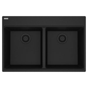 FRANKE MAG6201515-ONY Maris Topmount 33-in x 22-in Granite Double Bowl Kitchen Sink in Onyx In Onyx