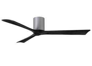 Matthews Fan IR3H-BN-BK-60 Irene-3H three-blade flush mount paddle fan in Brushed Nickel finish with 60” solid matte black wood blades. 