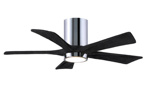 Matthews Fan IR5HLK-CR-BK-42 IR5HLK five-blade flush mount paddle fan in Polished Chrome finish with 42” solid matte black wood blades and integrated LED light kit.