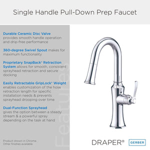 Gerber D150528SS Stainless Steel Draper Single Handle Pull-down Prep Faucet