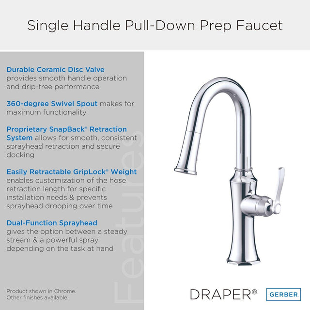 Gerber D150528SS Stainless Steel Draper Single Handle Pull-down Prep Faucet