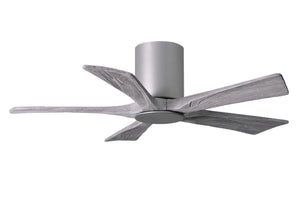 Matthews Fan IR5HLK-BN-BW-42 IR5HLK five-blade flush mount paddle fan in Brushed Nickel finish with 42” solid barn wood tone blades and integrated LED light kit.