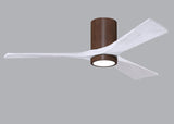 Matthews Fan IR3HLK-WN-MWH-52 Irene-3HLK three-blade flush mount paddle fan in Walnut finish with 52” solid matte white wood blades and integrated LED light kit.