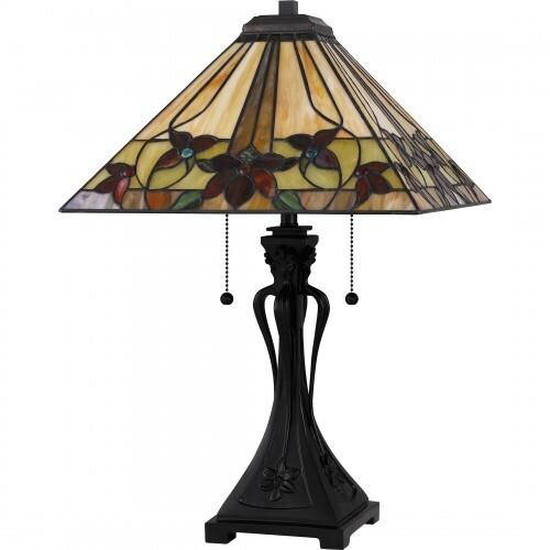 Quoizel TF6153MBK Tiffany Table lamp tiffany 2 lights matte black. Table Lamp