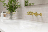 Rhen Wallmount Widespread Lavatory Faucet in Brushed Gold