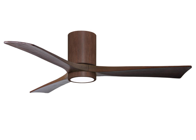 Matthews Fan IR3HLK-WN-WA-52 Irene-3HLK three-blade flush mount paddle fan in Walnut finish with 52” solid walnut tone blades and integrated LED light kit.
