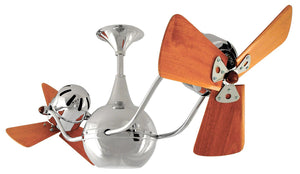 Matthews Fan VB-CR-WD-DAMP Vent-Bettina 360° dual headed rotational ceiling fan in polished chrome finish with solid sustainable mahogany wood blades for damp location.