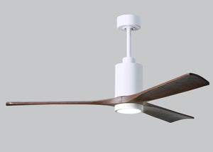 Matthews Fan PA3-WH-WA-60 Patricia-3 three-blade ceiling fan in Gloss White finish with 60” solid walnut tone blades and dimmable LED light kit 