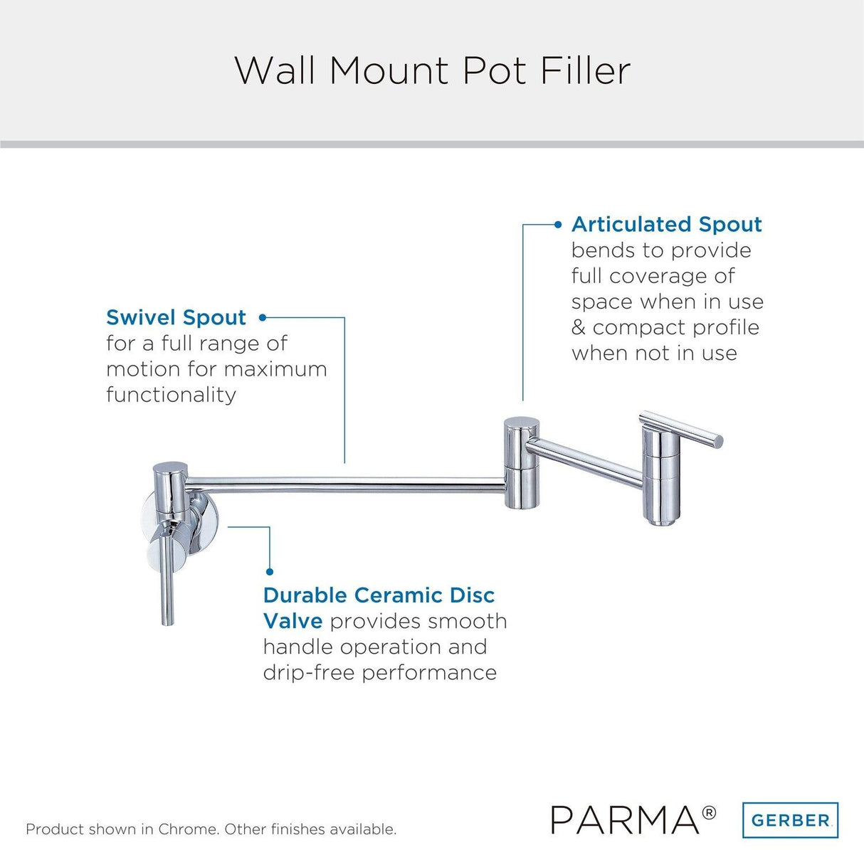 Gerber D205058 Chrome Parma Wall Mount Kitchen Pot Filler