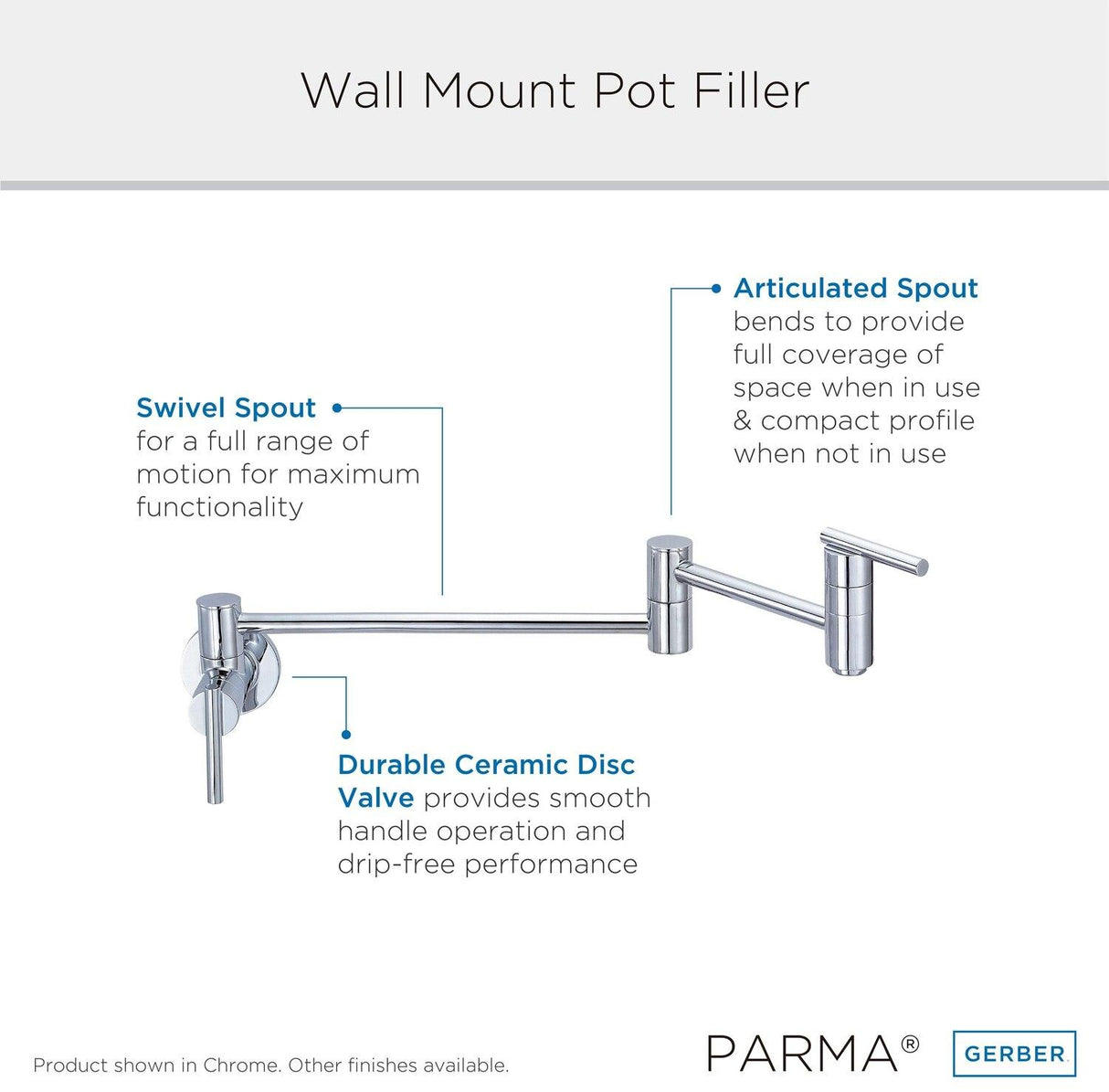 Gerber D205058SS Stainless Steel Parma Wall Mount Kitchen Pot Filler