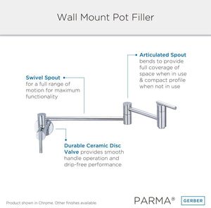 Gerber D205058BS Satin Black Parma Wall Mount Kitchen Pot Filler