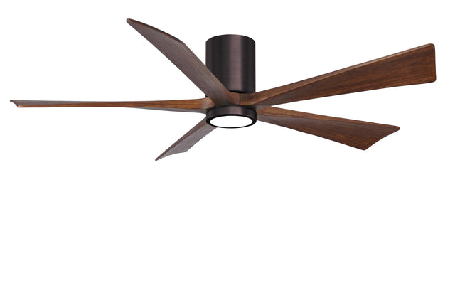 Matthews Fan IR5HLK-BB-WA-60 IR5HLK five-blade flush mount paddle fan in Brushed Bronze finish with 60” solid walnut tone blades and integrated LED light kit.