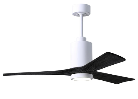 Matthews Fan PA3-WH-BK-52 Patricia-3 three-blade ceiling fan in Gloss White finish with 52” solid matte black wood blades and dimmable LED light kit 
