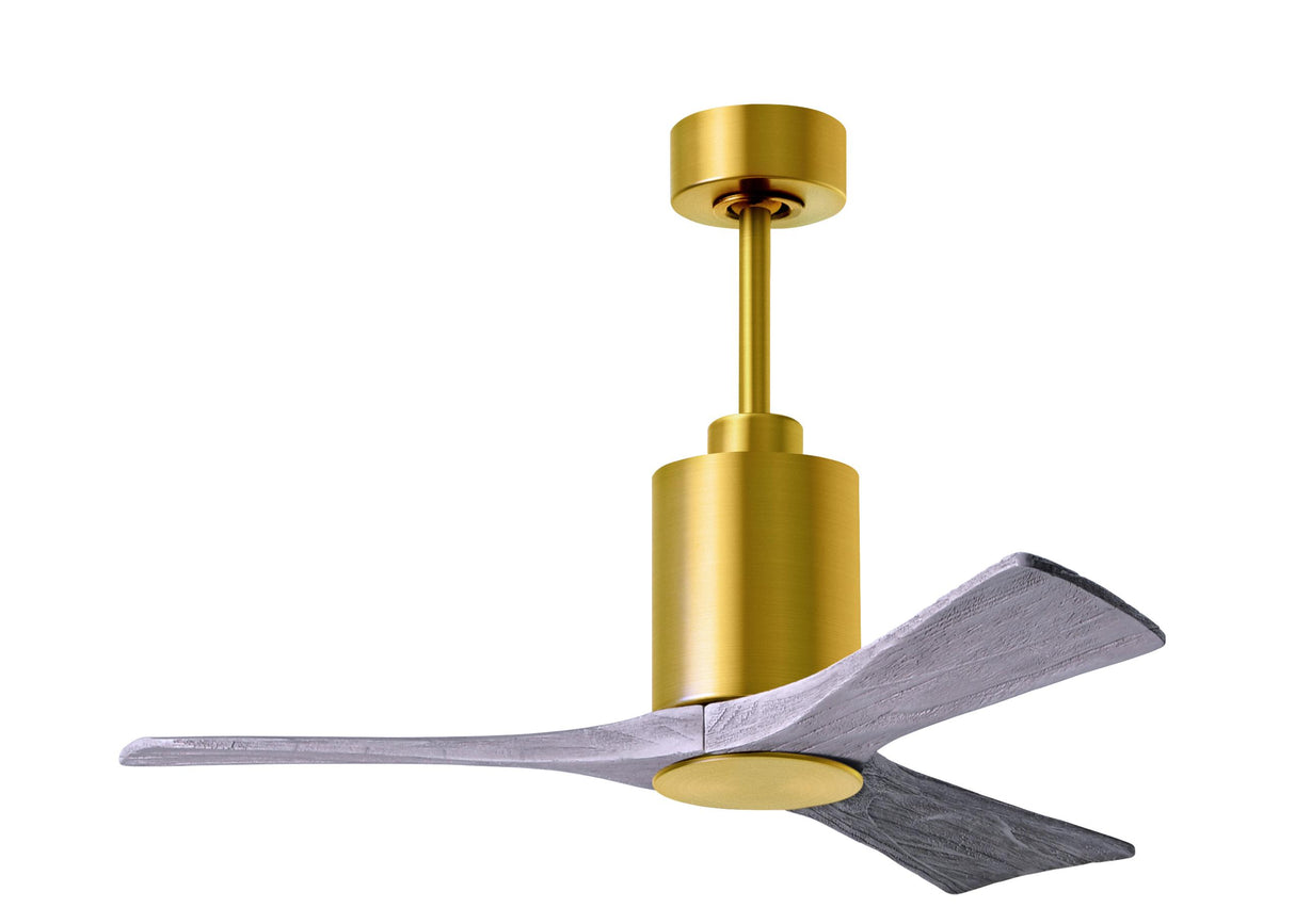 Matthews Fan PA3-BRBR-BW-42 Patricia-3 three-blade ceiling fan in Brushed Brass finish with 42” solid barn wood tone blades and dimmable LED light kit 