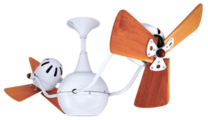 Matthews Fan VB-WH-WD Vent-Bettina 360° dual headed rotational ceiling fan in gloss white finish with solid sustainable mahogany wood blades.