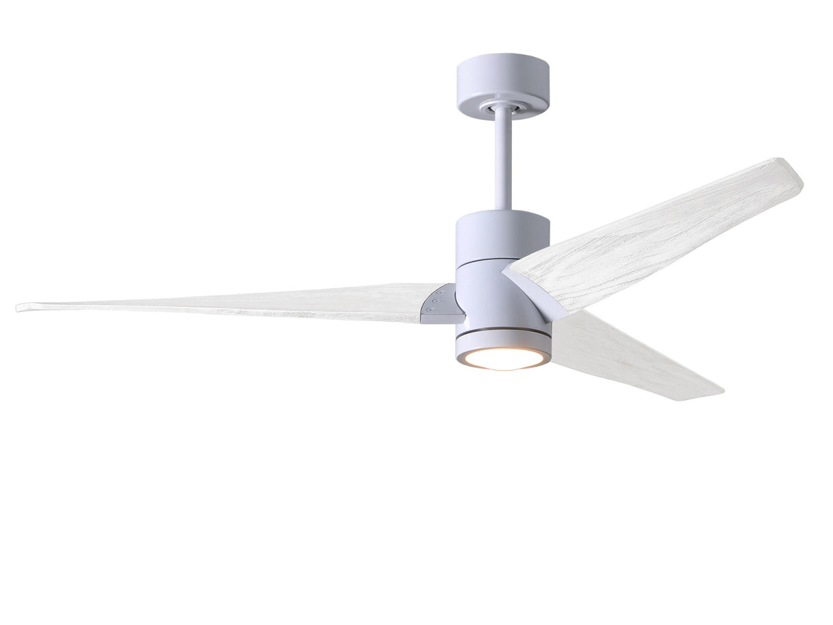 Matthews Fan SJ-WH-MWH-52 Super Janet three-blade ceiling fan in Gloss White finish with 52” solid matte white wood blades and dimmable LED light kit 