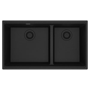 FRANKE MAG1601812LD-ONY Maris Undermount 33-in x 18.94-in Granite Double Bowl Kitchen Sink in Onyx In Onyx