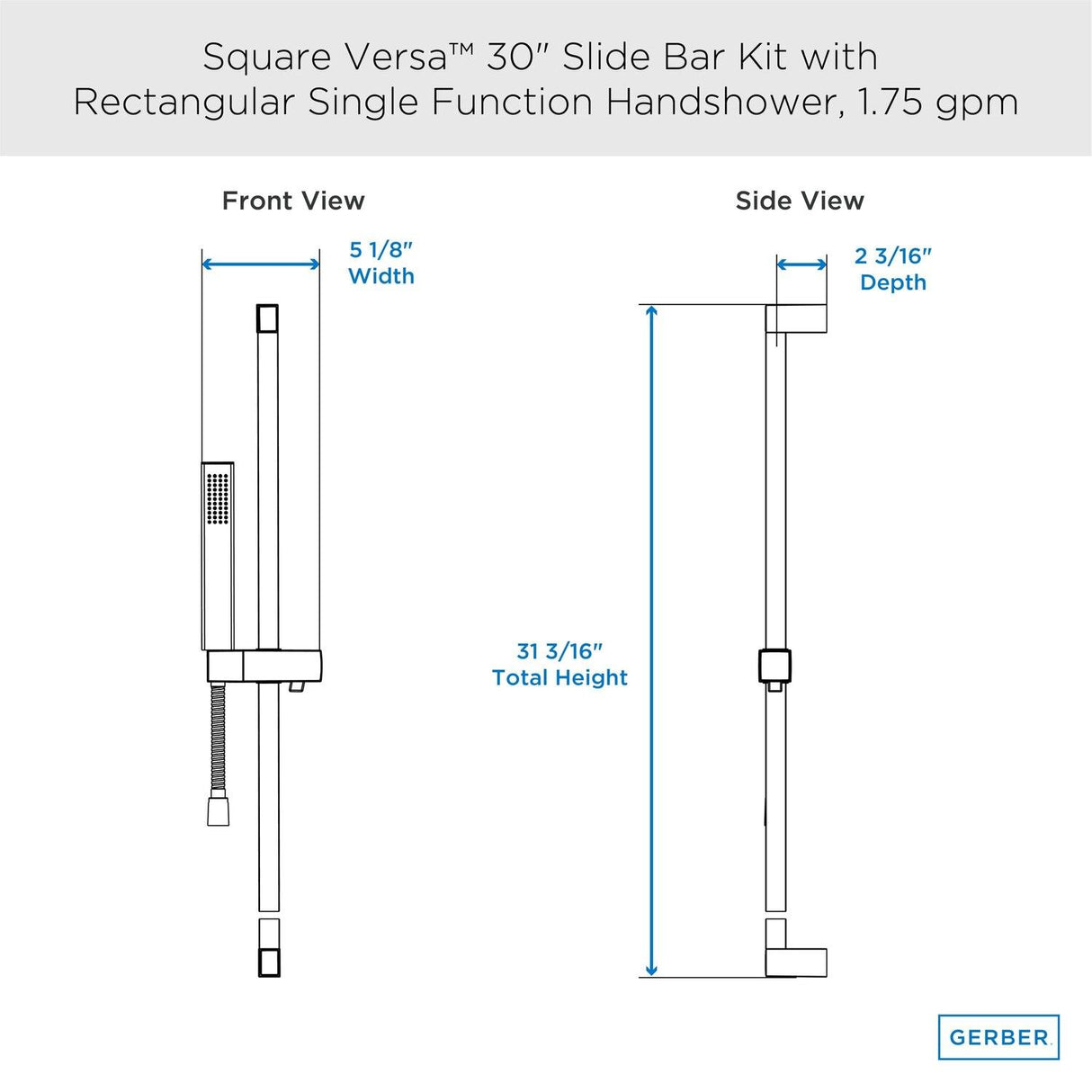 Gerber D462726BB Versa Square 30" Slide Bar Assembly With Single Function RECTAN...