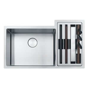 FRANKE CUX16021-W Culinary Center 35-in.  x 21-in. 19 Gauge Stainless Steel Undermount Double Bowl Kitchen Sink Workstation - CUX16021-W In Diamond