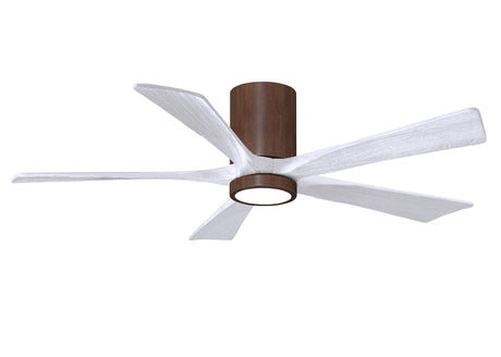 Matthews Fan IR5HLK-WN-MWH-52 IR5HLK five-blade flush mount paddle fan in Walnut finish with 52” solid matte white wood blades and integrated LED light kit.