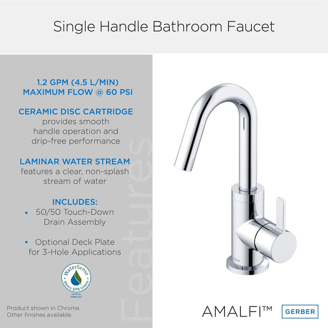Gerber D222530 Chrome Amalfi Single Handle Lavatory Faucet