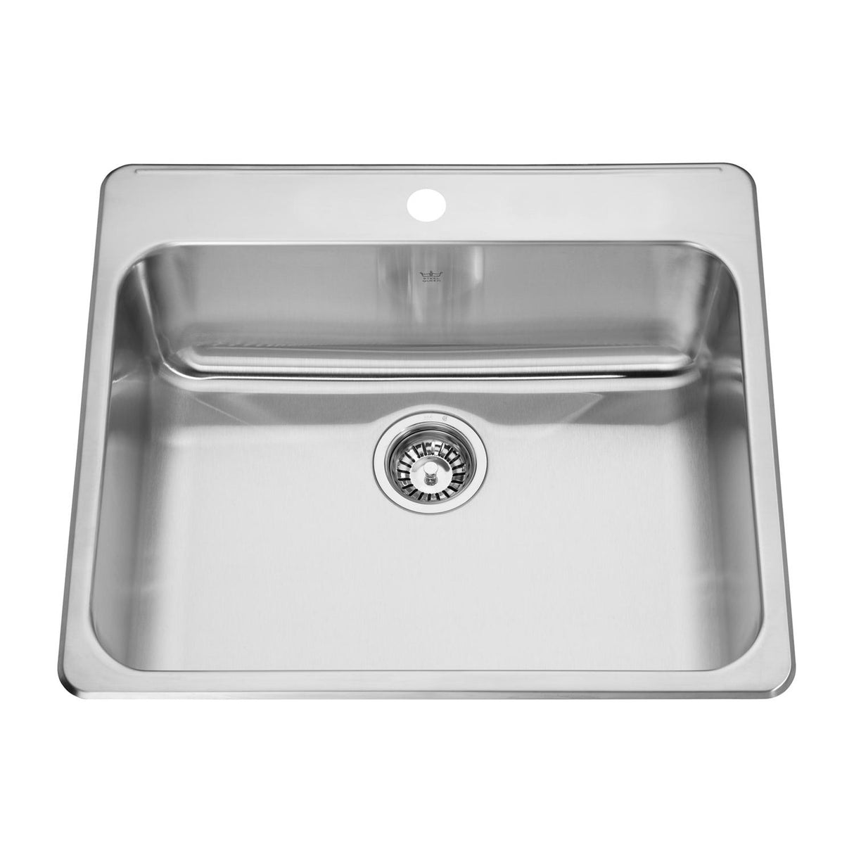 KINDRED QSLA2225-8-1N Steel Queen 25.25-in LR x 22-in FB x 8-in DP Drop In Single Bowl 1-Hole Stainless Steel Kitchen Sink In Satin Finished Bowl with Mirror Finished Rim