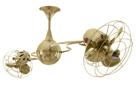 Matthews Fan IV-PB-MTL Italo Ventania 360° dual headed rotational ceiling fan in polished brass finish with metal blades.