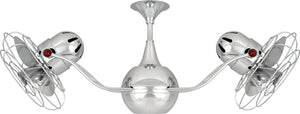 Matthews Fan VB-CR-MTL-DAMP Vent-Bettina 360° dual headed rotational ceiling fan in polished chrome finish with metal blades for damp location.