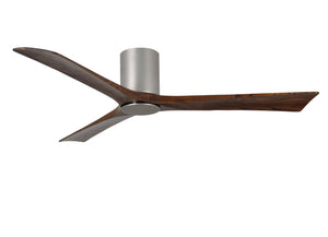 Matthews Fan IR3HLK-BN-WA-60 Irene-3HLK three-blade flush mount paddle fan in Brushed Nickel finish with 60” solid walnut tone blades and integrated LED light kit.